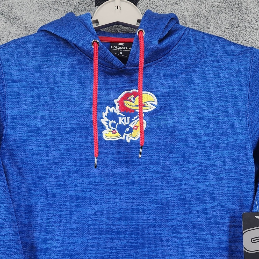 Kansas Jayhawks Hoodie Mens S Blue Pullover KU Logo Kangaroo Pocket Colosseum